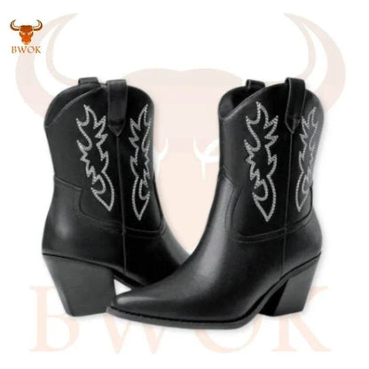 Black Leather Cowboy Boots - Bwok limited