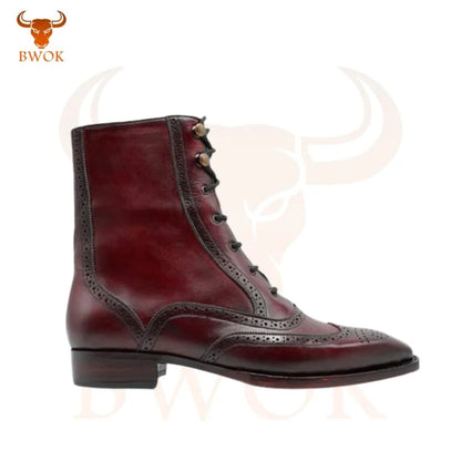 Burgundy Leather Ankle Boots - Bwok limited