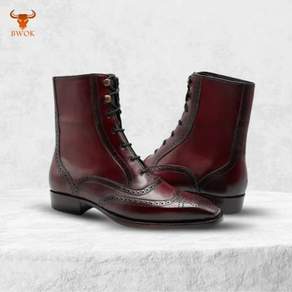 Burgundy Leather Ankle Boots - Bwok limited
