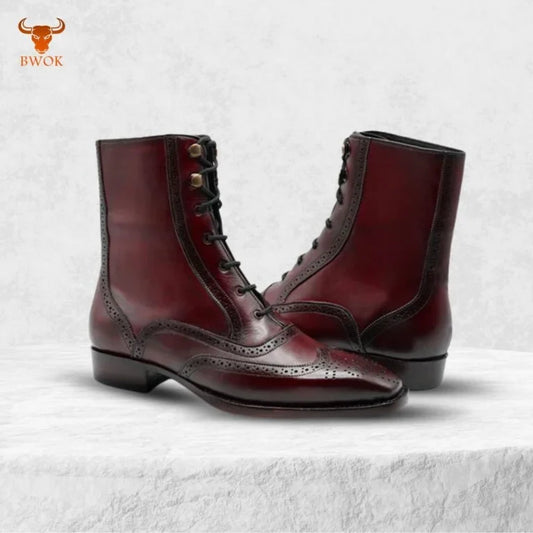 Burgundy Leather Ankle Boots - Bwok limited