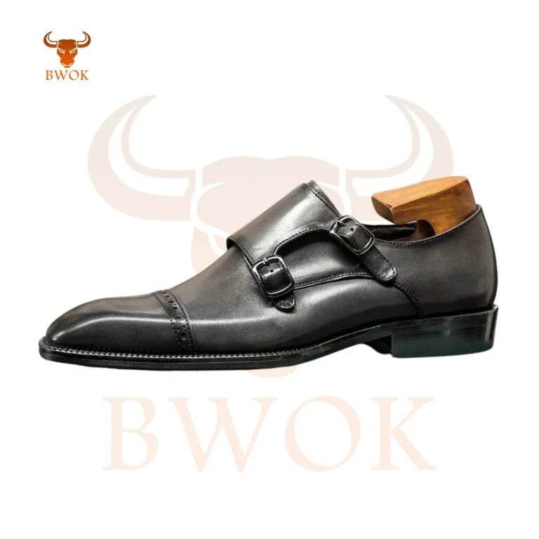 Black Leather Monk Shoes - Bwok limited