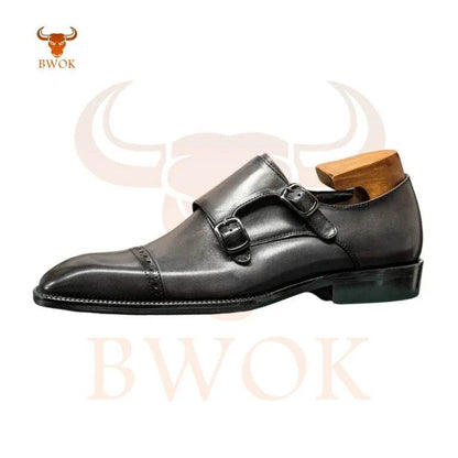 Black Leather Monk Shoes - Bwok limited