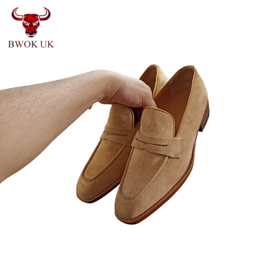 Tan Suede Penny Loafers