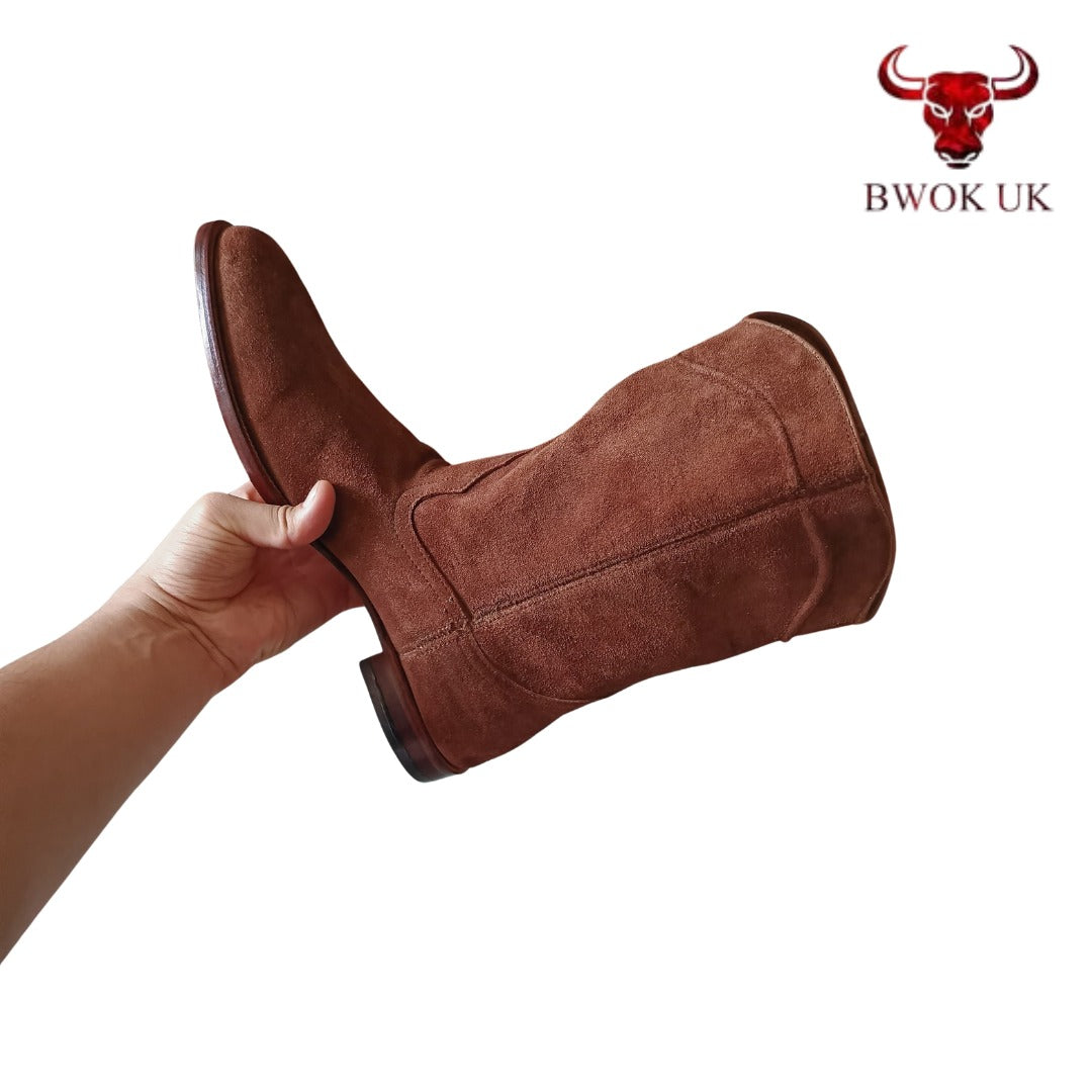 Brown Suede Mid-Calf Boots