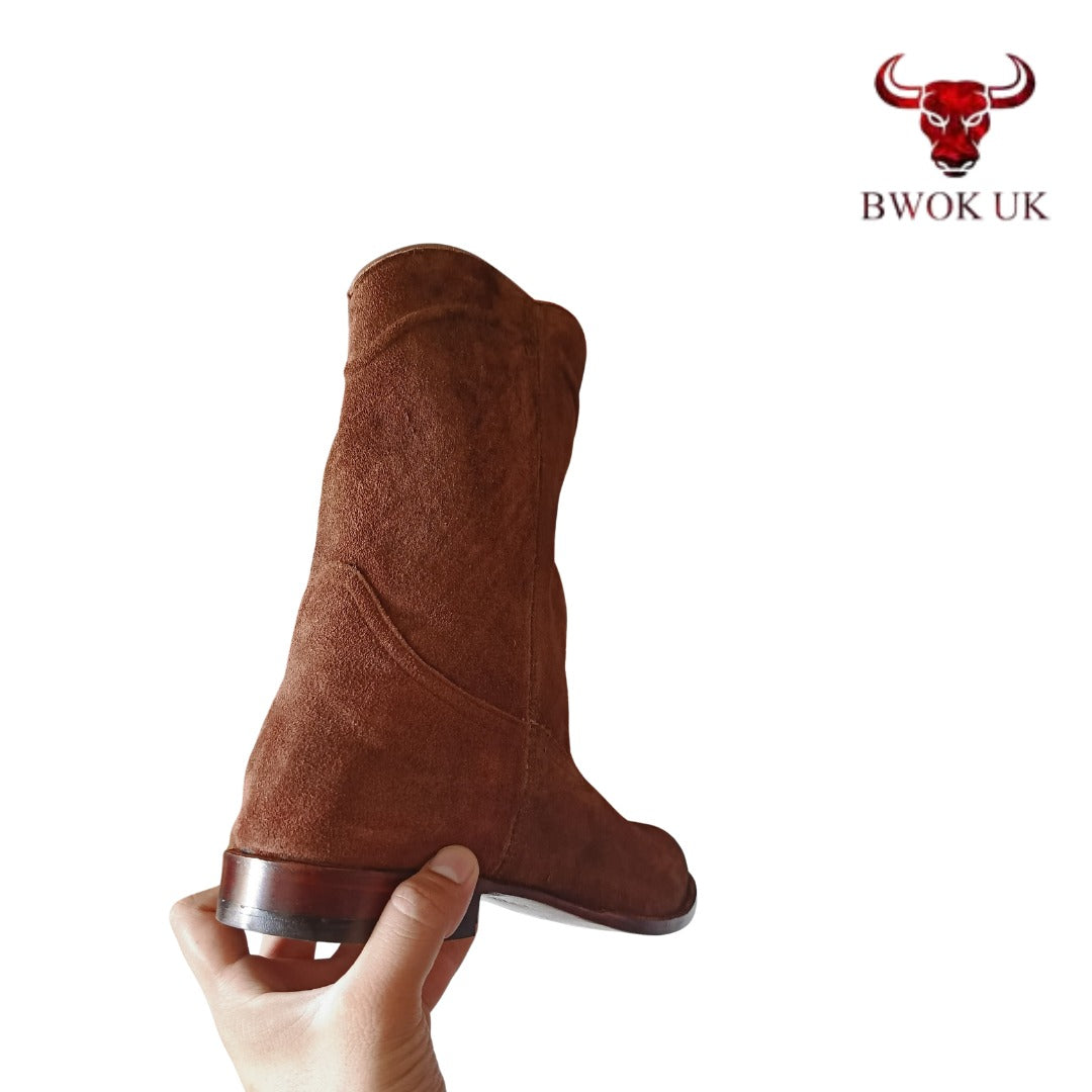 Brown Suede Mid-Calf Boots