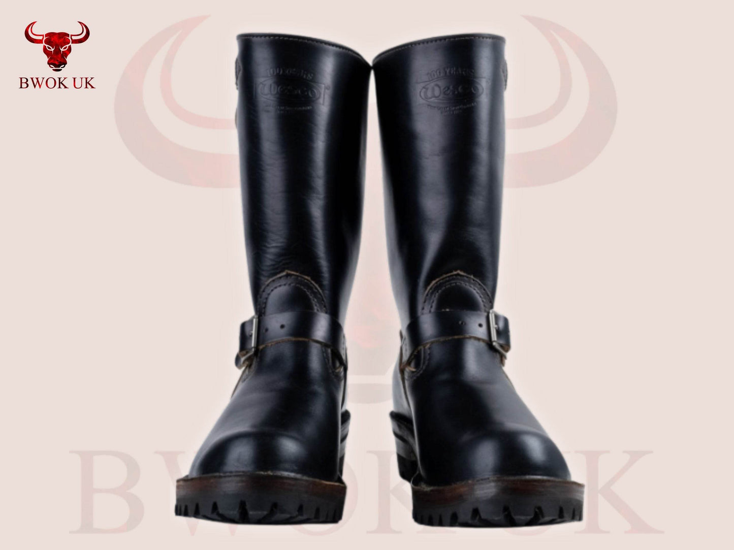 Black Leather Engineer Boots - Bwok limited
