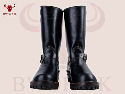Black Leather Engineer Boots - Bwok limited