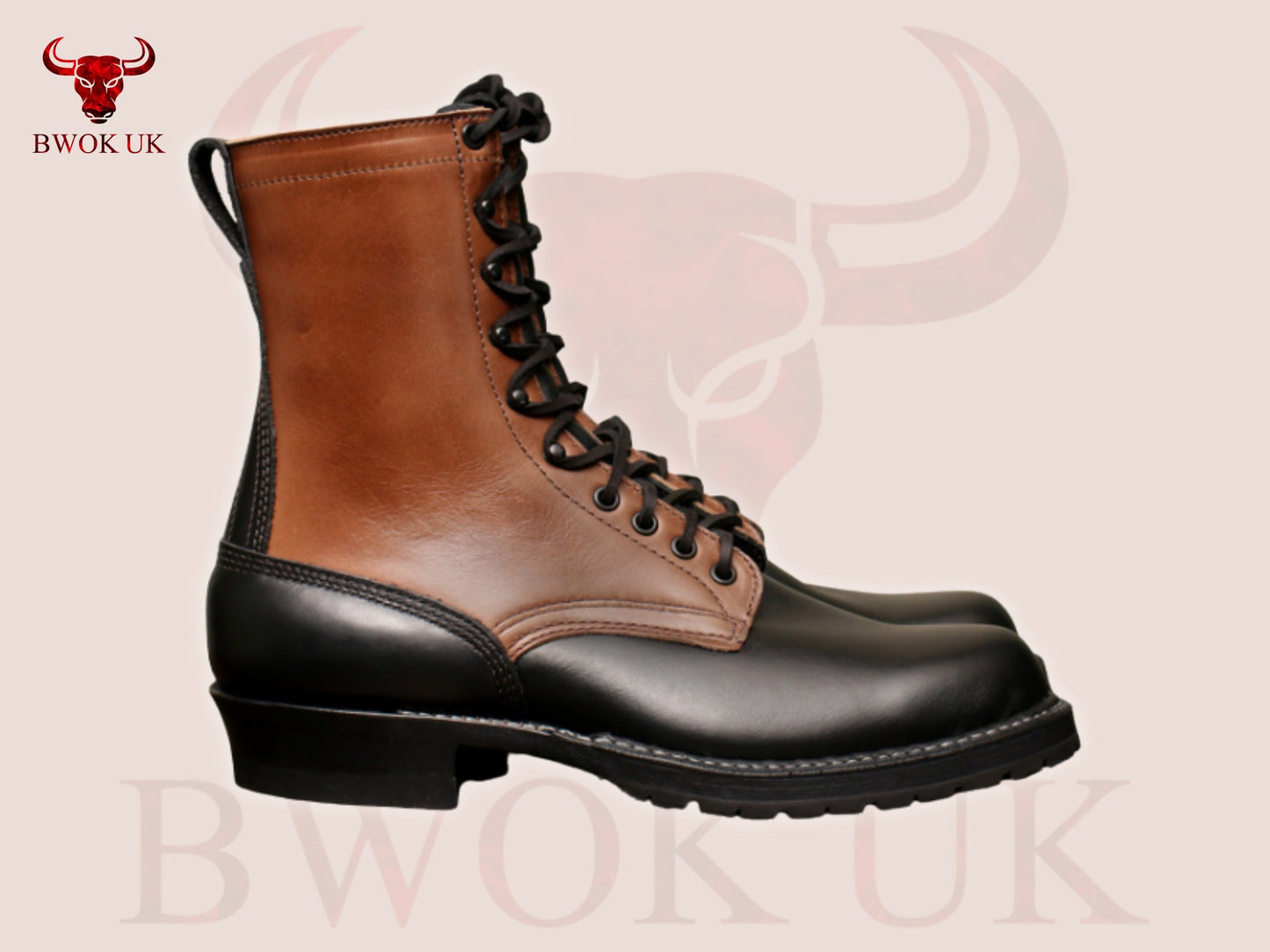 Two-Tone Leather Logger Boots