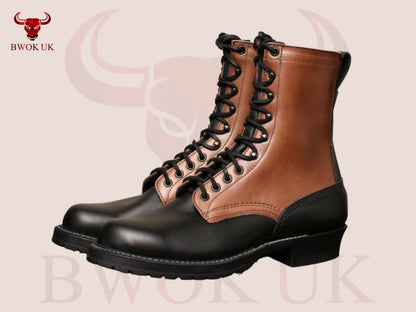 Two-Tone Leather Logger Boots