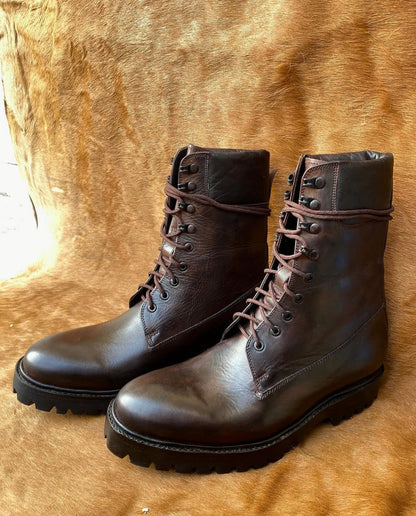 Brown Leather Lace-Up Boots