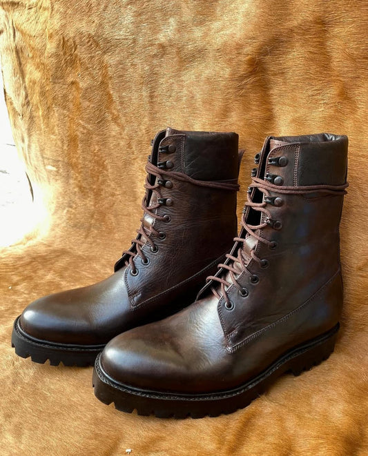 Brown Leather Lace-Up Boots