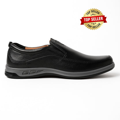 Medicated Soft Sole Leather Shoes for Men – Black Slip-On
