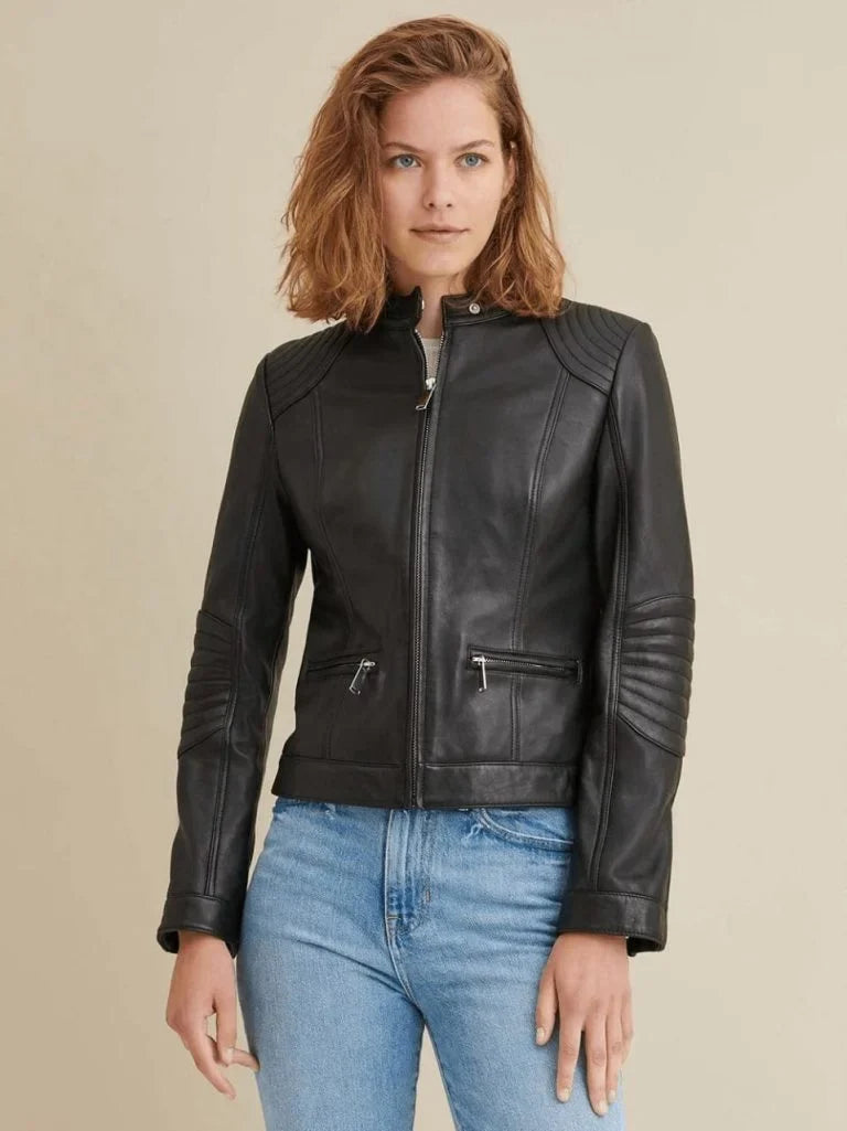 Women's Leather Biker Jacket - Bwok limited