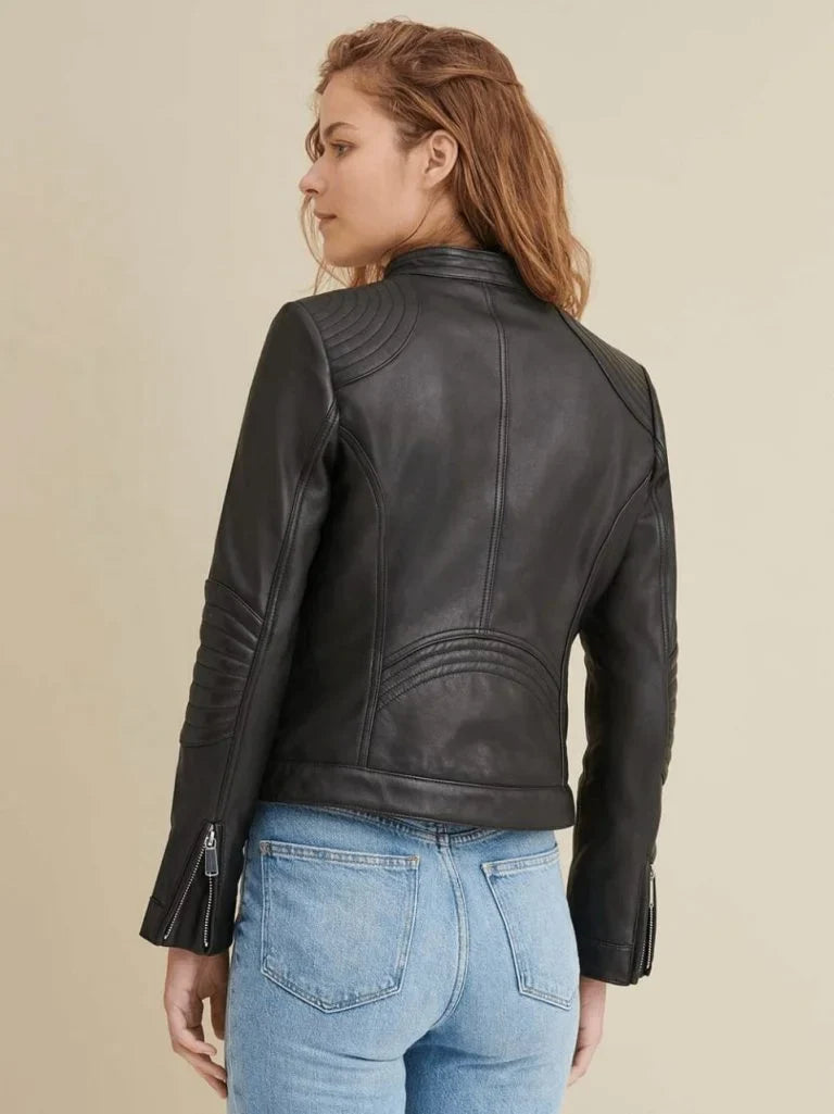Women's Leather Biker Jacket - Bwok limited