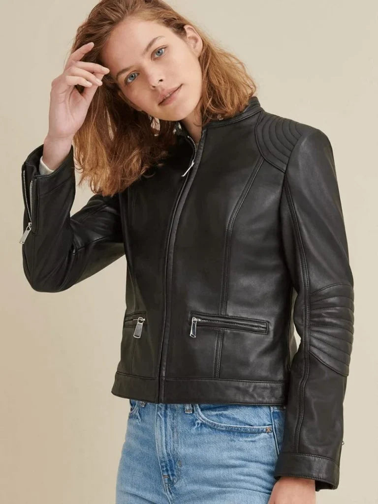 Women's Leather Biker Jacket - Bwok limited