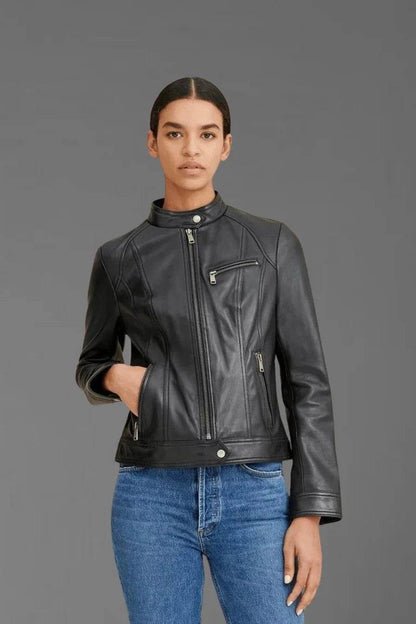 Biker Jacket with Stand Collar - Bwok limited