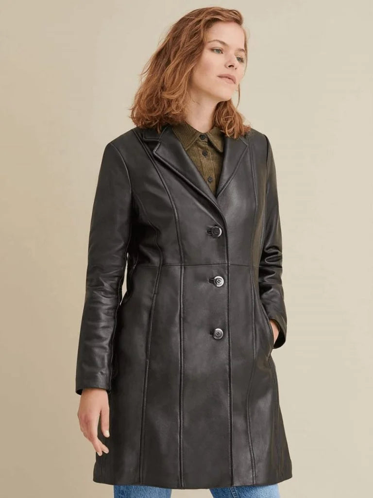 Women's Leather Trench Coat - Bwok limited
