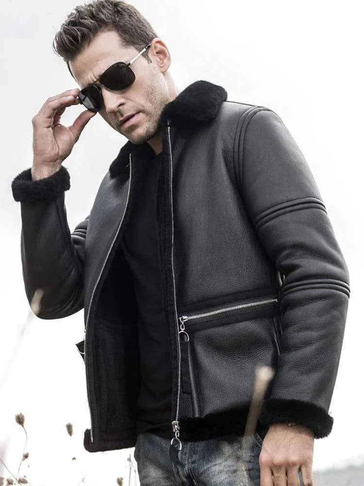 Leather Jacket with Fur Collar - Bwok limited