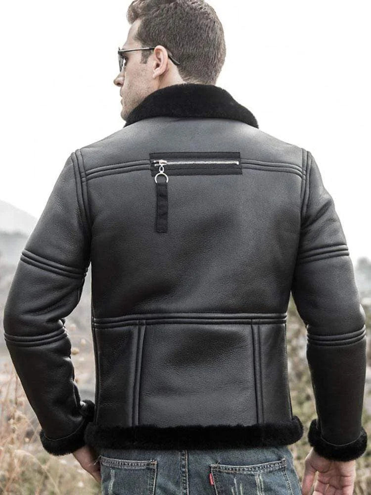 Leather Jacket with Fur Collar - Bwok limited