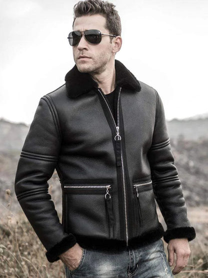 Leather Jacket with Fur Collar - Bwok limited