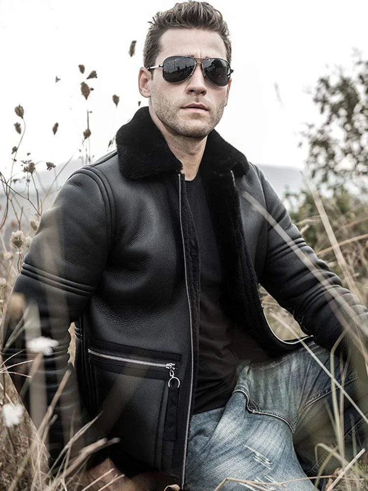Leather Jacket with Fur Collar - Bwok limited