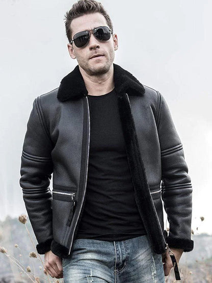 Leather Jacket with Fur Collar - Bwok limited