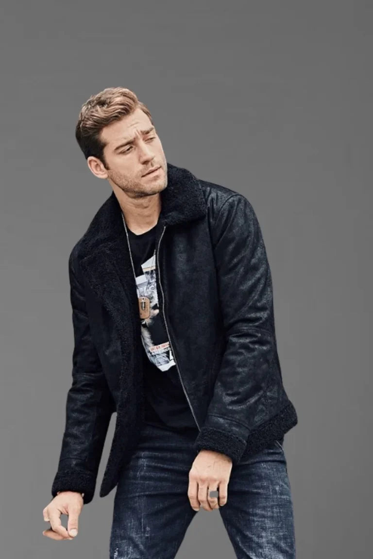 Men Black Fur Jacket - Bwok limited
