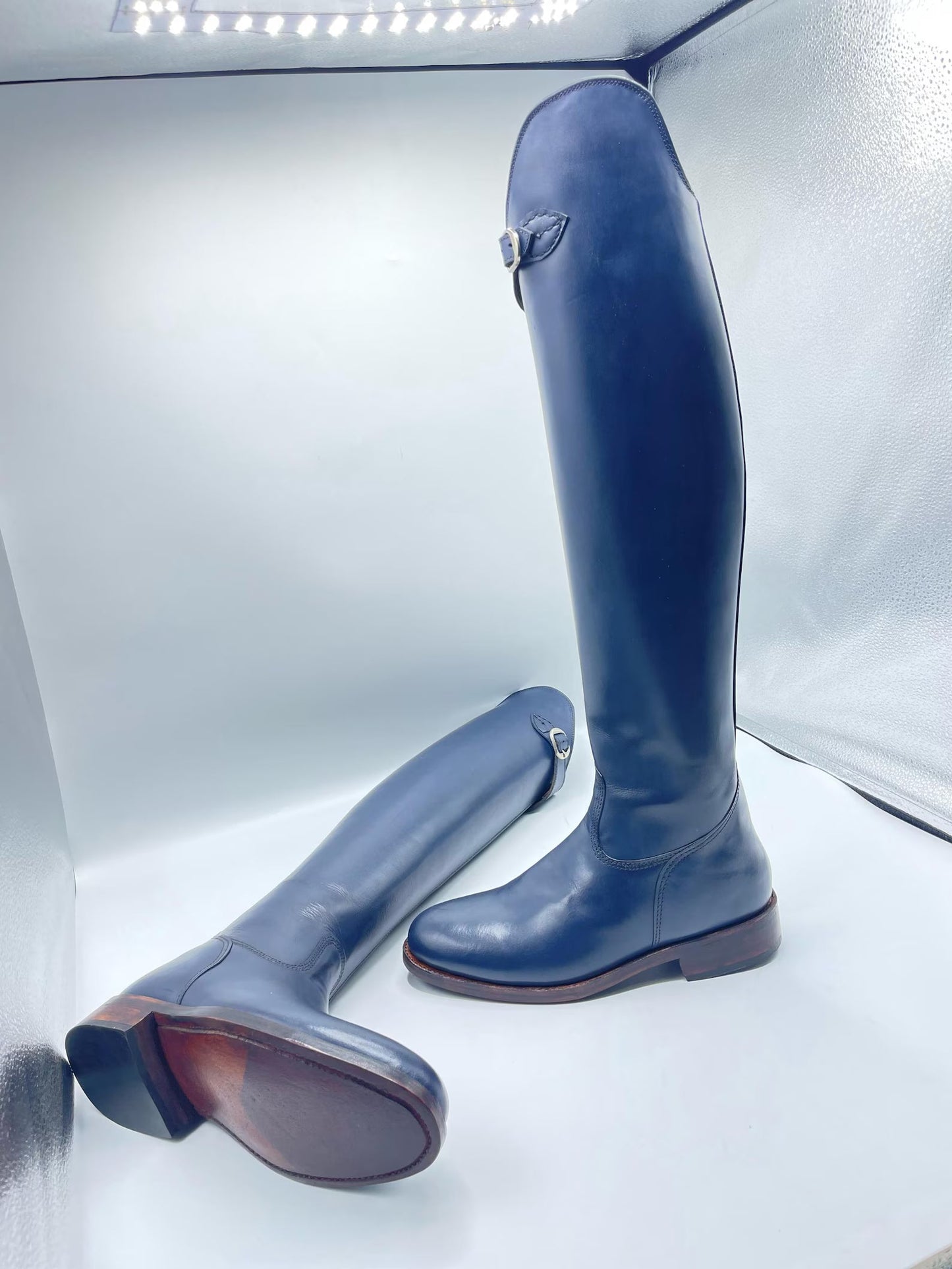 Handmade Blue Leather Tall Riding Boots