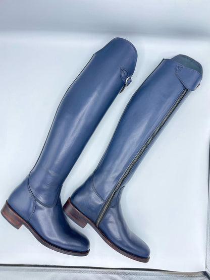 Handmade Blue Leather Tall Riding Boots