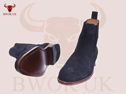 Suede Chelsea Boots Navy Blue - Bwok limited
