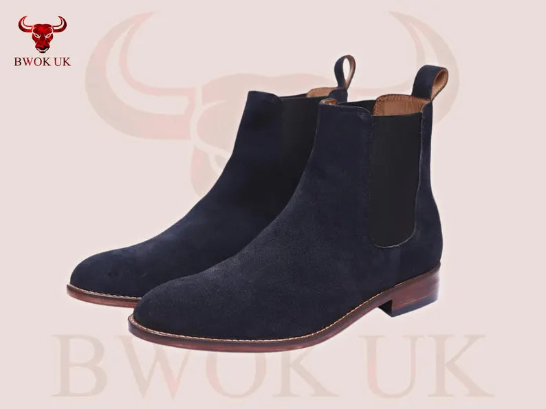Suede Chelsea Boots Navy Blue - Bwok limited
