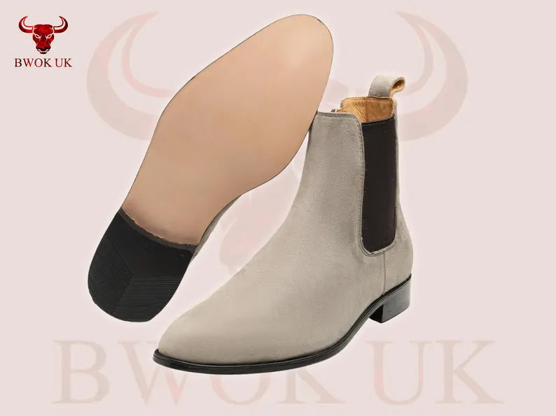 Handmade Taupe Suede Chelsea Boots - Bwok limited