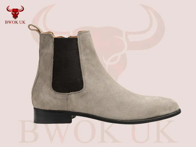 Handmade Taupe Suede Chelsea Boots - Bwok limited