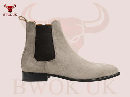 Handmade Taupe Suede Chelsea Boots - Bwok limited