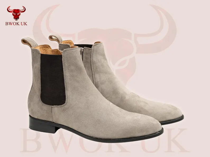 Handmade Taupe Suede Chelsea Boots - Bwok limited