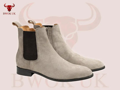 Handmade Taupe Suede Chelsea Boots - Bwok limited