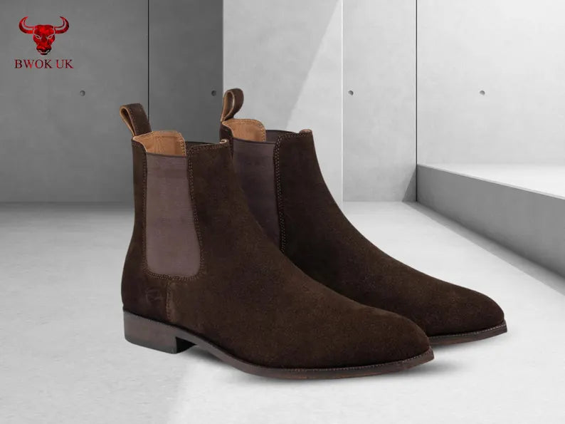 Dark Brown Suede Chelsea Boots - Bwok limited