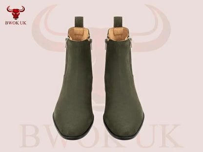 Olive Green Suede Chelsea Boots - Bwok limited