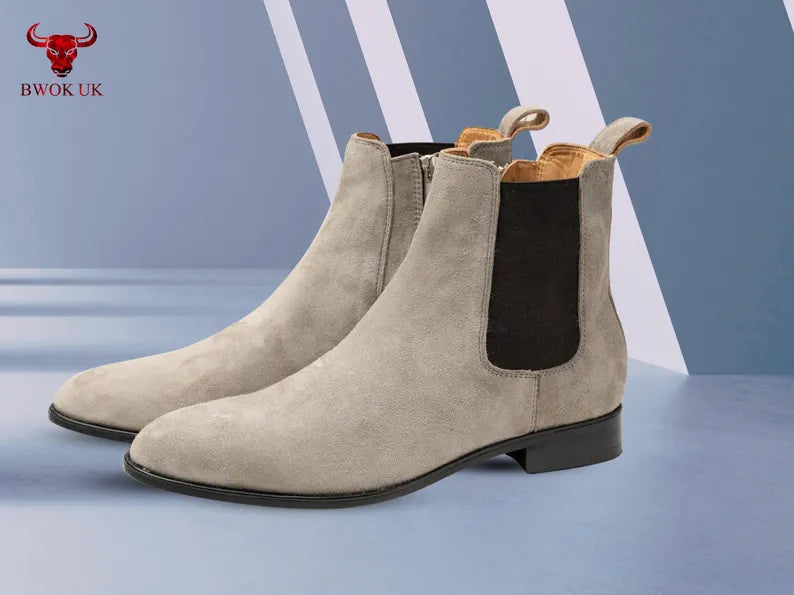 Handmade Taupe Suede Chelsea Boots - Bwok limited