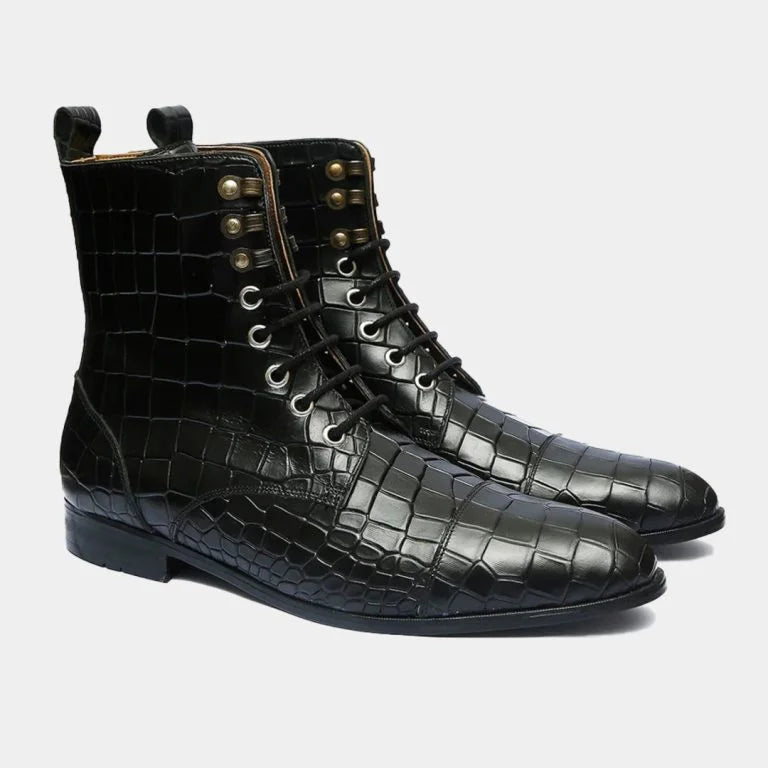 Embossed Lace-Up Boots - Bwok limited