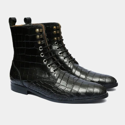 Embossed Lace-Up Boots - Bwok limited