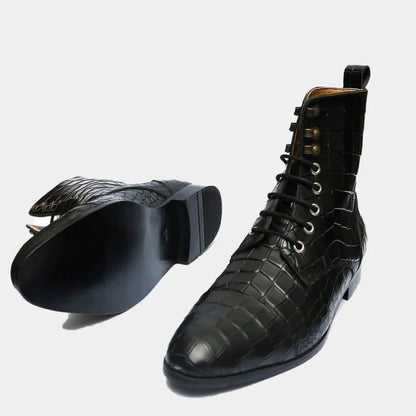 Embossed Lace-Up Boots - Bwok limited