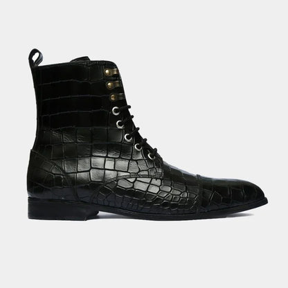 Embossed Lace-Up Boots - Bwok limited