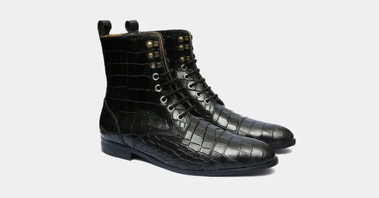 Embossed Lace-Up Boots - Bwok limited