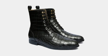 Embossed Lace-Up Boots - Bwok limited
