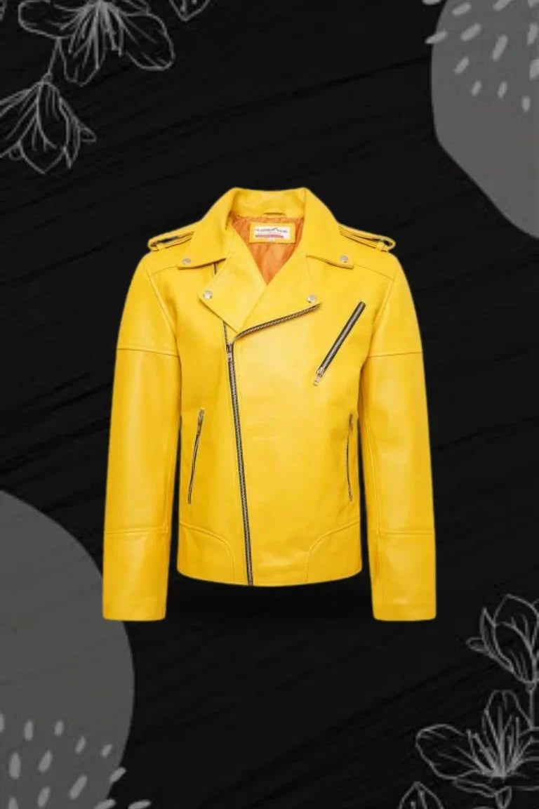 Radiant Edge – Women’s Yellow Leather Biker Jacket - Bwok limited